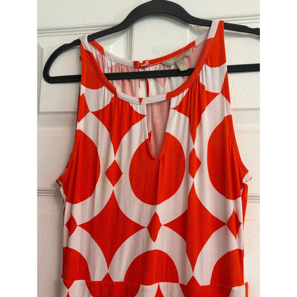Banana Republic Orange White Geometric Circle Print Sleeveless Maxi Dress Small - Picture 2 of 11
